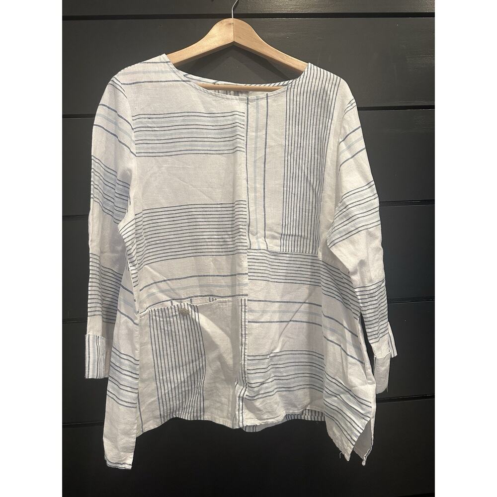 Habitat Clothes to Live Womens M Stripe Linen Blend Lagenlook Pocket Tunic Boho